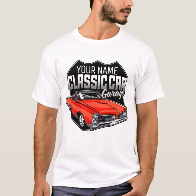 T-shirt Garage de voiture classique convertible personnali (Devant)