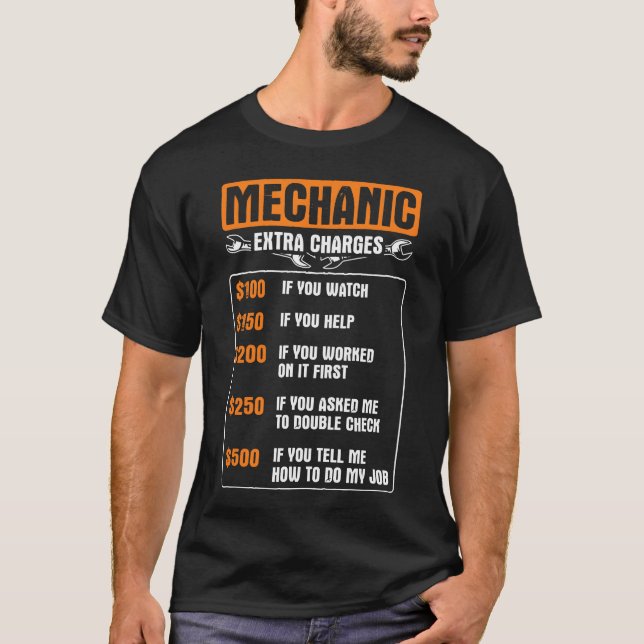 T-shirt Garage Mechanic Etra Charges Rate Caruning S frien (Devant)