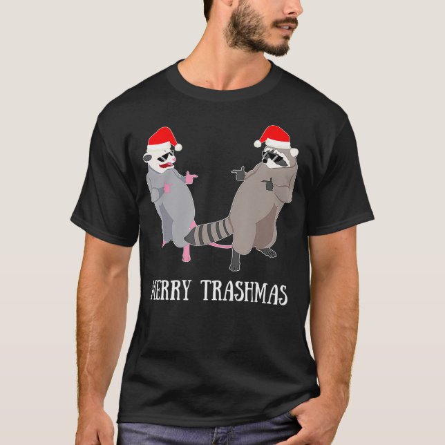 T-shirt Garbage Gang Opossum Raccoon Merry Trashmas cadeau (Devant)