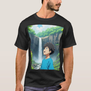T-shirt Garçon Anime admirant une cascade dans une belle n