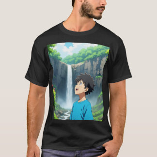 T-shirt Garçon Anime admirant une cascade dans une belle n
