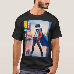 T-shirt Garçon Anime Cool dans une ville néon – Personnage
