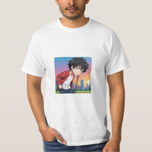 T-shirt Garçon Anime Jouant au Baseball au Coucher du Sole