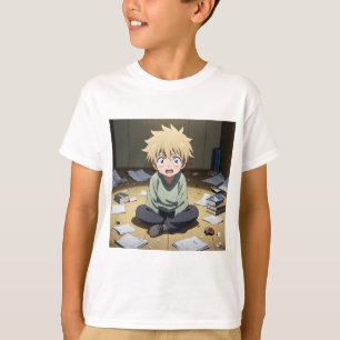 T-shirt Garçon Anime Mignon Surpris dans une Chambre en Dé