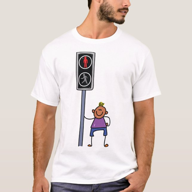T-shirt Garçon au passage piéton avec le signal rouge Stop (Devant)