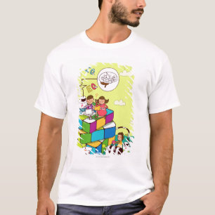 T-shirt Garçon avec une fille s'asseyant sur le puzzle du