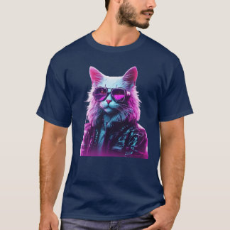 T-shirt Garçon chat disco Cyberpunk 80s