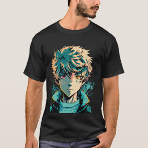 T-shirt Garçon d'anime : Cheveux dorés, Yeux roses et doré