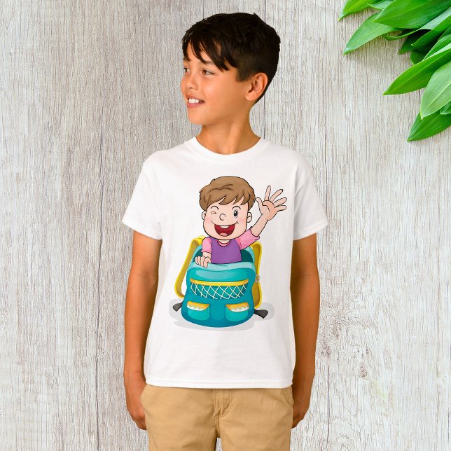 T-shirt Garçon dans sac à dos Waving Fun School Kid (Créateur téléchargé)