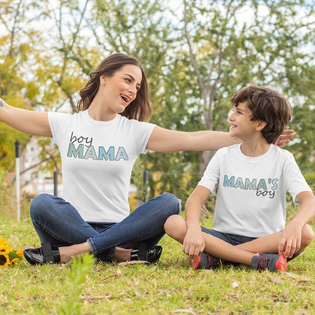 T-shirt Garçon Mama assorti aux dames de couleur bleue (Boy Mama matching blue color ladies T-Shirt)