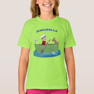 T-shirt Garçon mignon et chien faisant du bateau à rames d