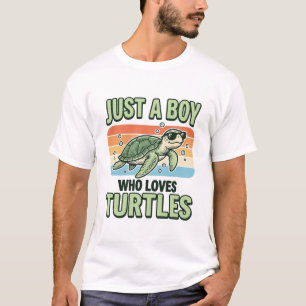 T-shirt Garçon qui aime les tortues Dessin de gravure vint