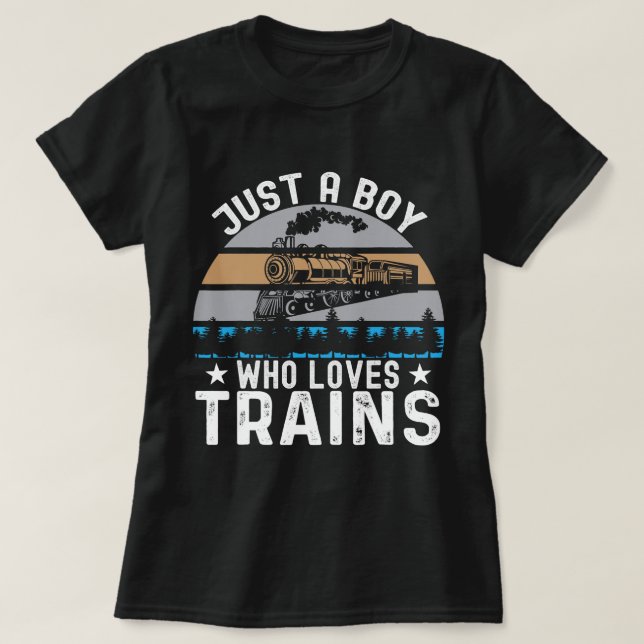 T-shirt Garçons Drôle Juste Un Garçon Qui Aime Trains Ce G (Design devant)
