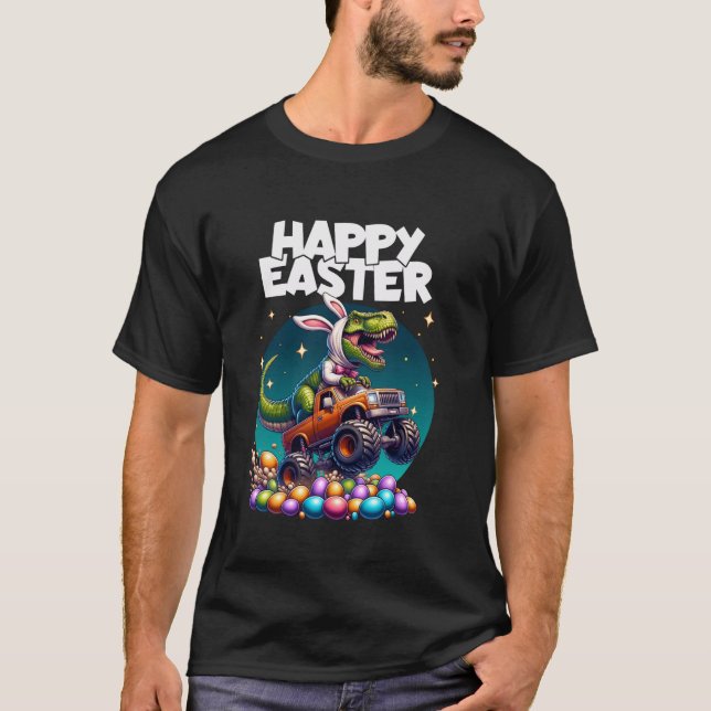 T-shirt Garçons Joyeux Bunny Pâques T Rex Dinosaur Monster (Devant)