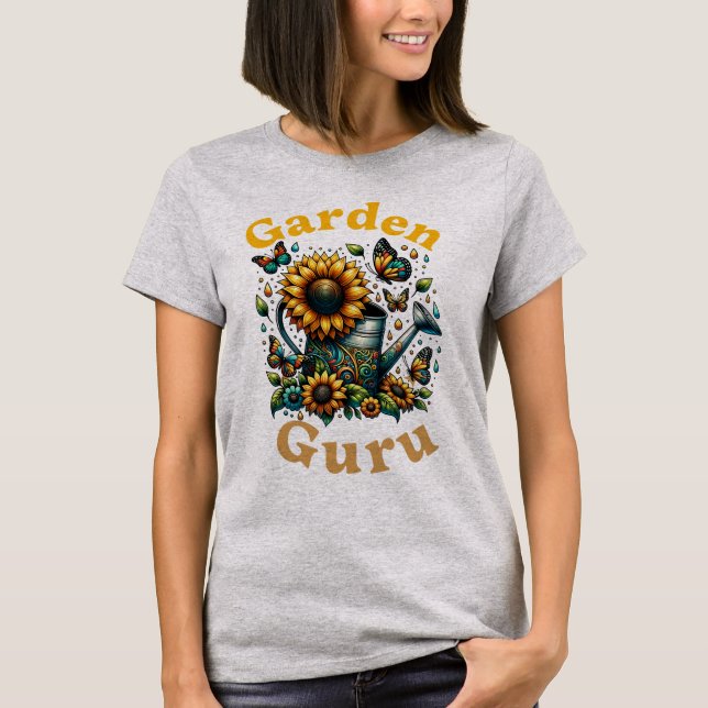 T-shirt Garden Guru Waters Can et Sunflowers Grey (Devant)