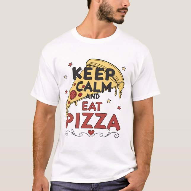T-shirt Gardez Le Calme Et Mangez Une Pizza Retro Style T- (Devant)