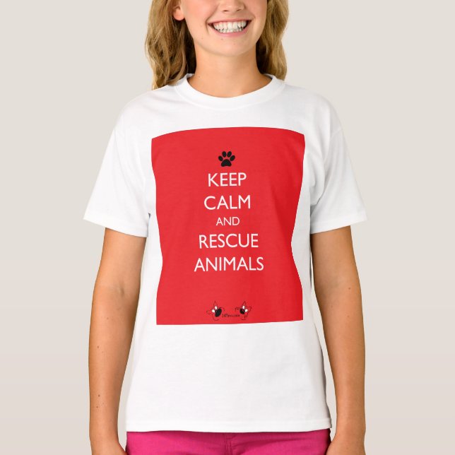 T-shirt Gardez le calme et Secourez les animaux Noir Paw (Devant)