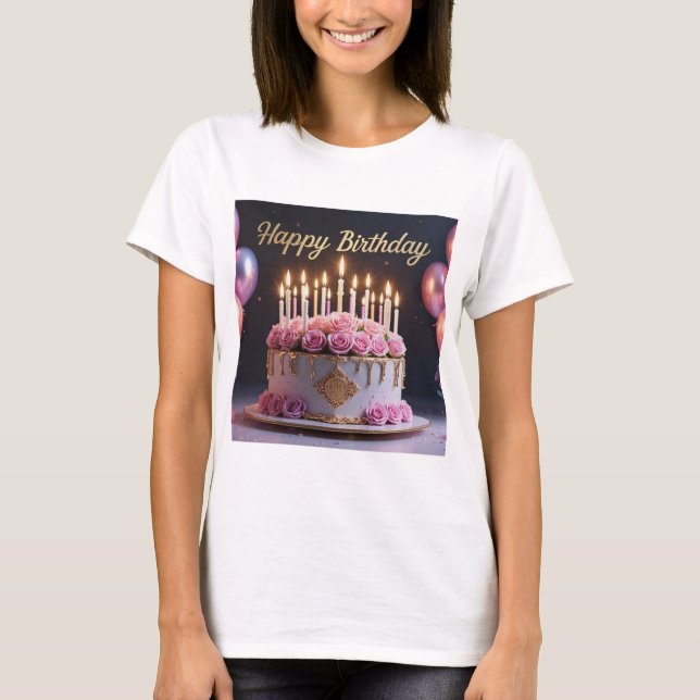 T-shirt Gâteau d'anniversaire rose luxe élégant extravagan (Devant)