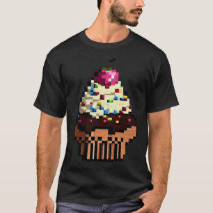 T-shirt Gâteau Pixel 8 bits Rétro Manger Octet Jeu Gâteau