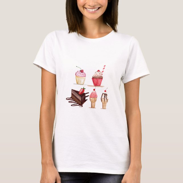 T-shirt Gâteaux Aquarelle Boulangerie sucreries Cupcakes P (Devant)