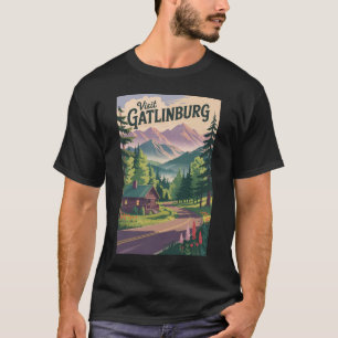 T-shirt Gatlinburg Tennessee Cabine Travel Art Vintage