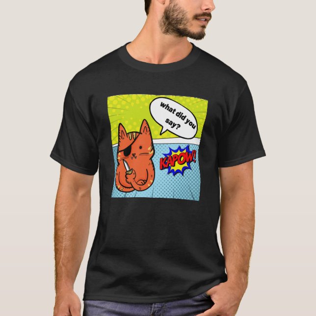 T-shirt Gato Pirata Com Faca.  (Devant)
