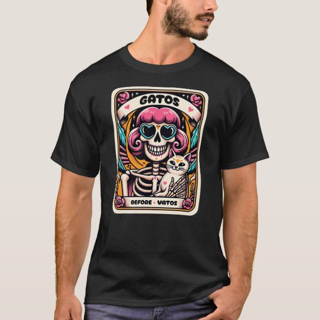 T-shirt Gatos Before Vatos Skeleton Cat Kitten Lover Grump (Devant)