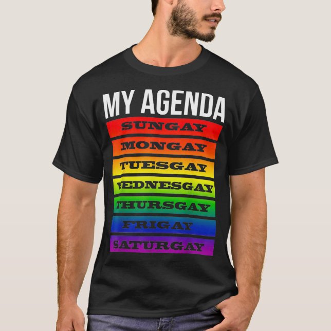 T-shirt Gay Agenda Fierté Arc-en-ciel Drapeau LGBTQ Drôle  (Devant)