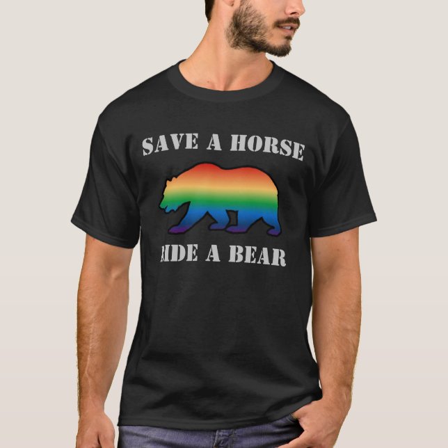 T-shirt Gay Bear Fierté Enregistrer Un Cheval Ride Un Ours (Devant)
