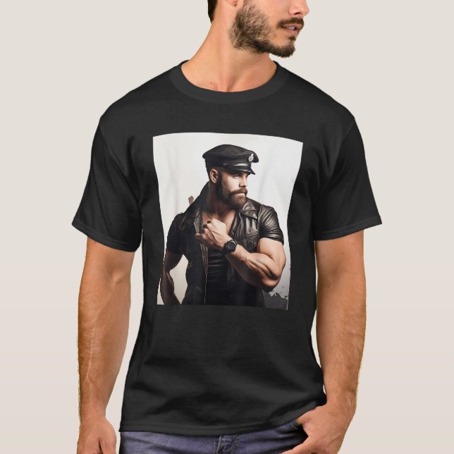 T-shirt Gay Daddy Cuir Harnais Gay Porté Gay Pri (Devant)