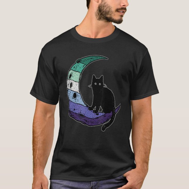 T-shirt Gay Man Pride Flag Cat Moon Cute
