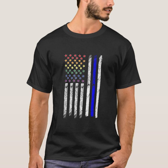 T-shirt Gay Police Flag LGBT Rainbow Law Enforcement Gay C (Devant)