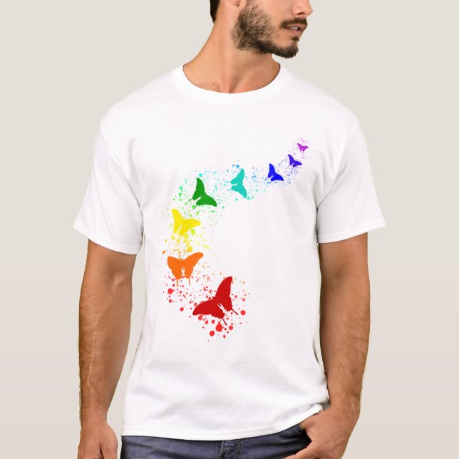 T-shirt Gay pride LGBT des papillons arc-en-ciel (Devant)