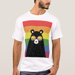 T-shirt Gay pride Ours Portant des lunettes arc-en-ciel