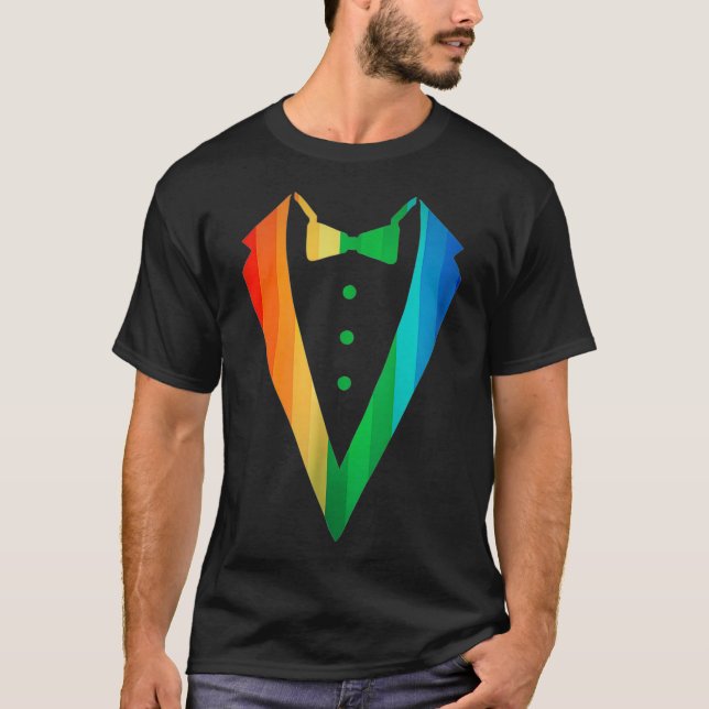 T-shirt gay pride Rainbow Graphic Tuxedo Hommes Femmes  (Devant)
