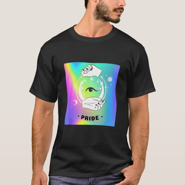 T-shirt Gay Pride Witchy Moon Tarot Card Rainbow Eye LGBTQ (Devant)