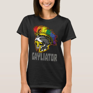 T-shirt Gayliator Sword Fighter Helmet with Rainbow Feathe