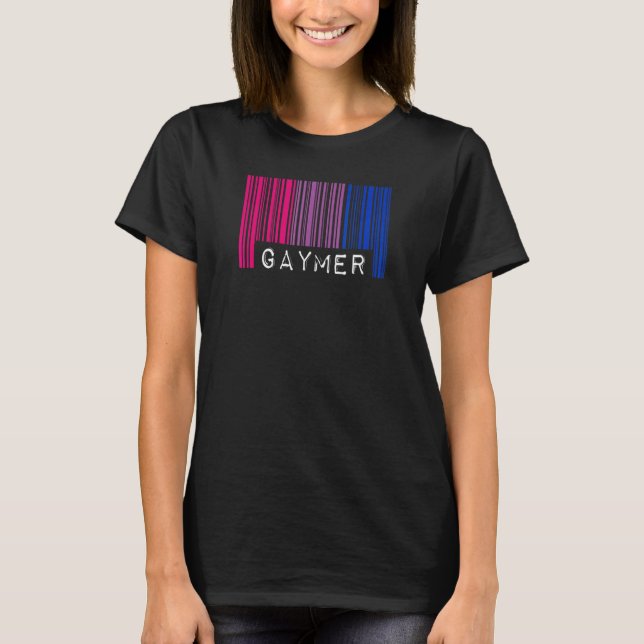 T-shirt Gaymer Bisexual Pride drapeau Barcode Jeux Vidéo N (Devant)