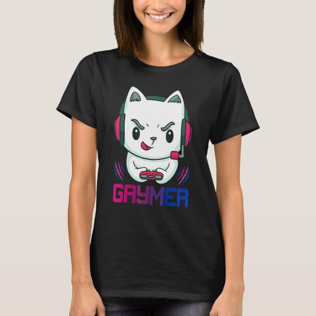 T-shirt Gaymer Chat Gamer Bisexualité Drapeau Bisexuel Pri (Devant)
