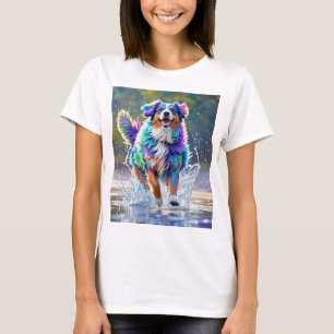 T-shirt Géant coloré heureux jouant chien drôle, splash