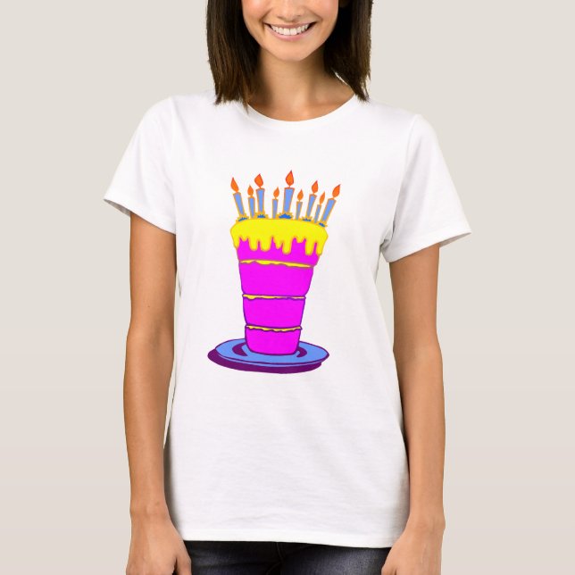 T-shirt Géant gâteau d'anniversaire rose (Devant)