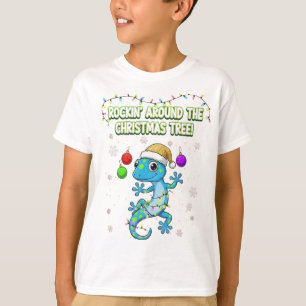 T-shirt Gecko de Noël Rockin' – Déco de lézard des Fêtes m