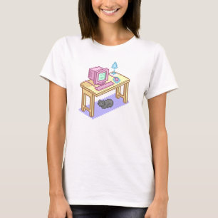 T-shirt Geeky Pastel rose Jaune Pixel Art Ordinateur