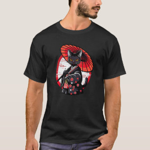 T-shirt Géisha Chat Noir Kimono Drôle pour Animal de Compa