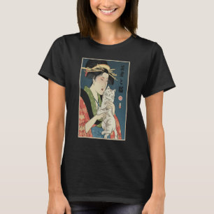 T-shirt Geisha Et Chat 1 Ukiyo E Guerrier Japonais  Samour