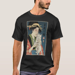 T-shirt Geisha Et Chat 1 Ukiyo E Japonais Guerrier Samurai