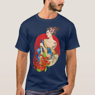 T-shirt Geisha Girl Katana Sword and Tattoo of Dragon Japa