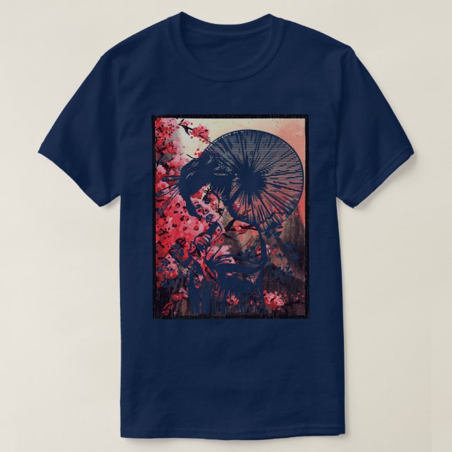 T-shirt Geisha Japon Art Sakura Cerry Blossom Samurai Cul (Design devant)
