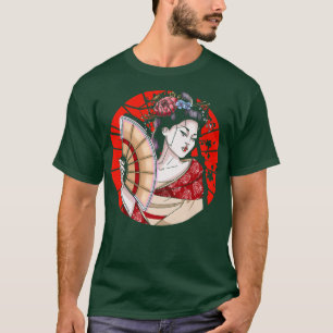 T-shirt Geisha Japonaise Avec Un Ventilateur Sakura Japon 