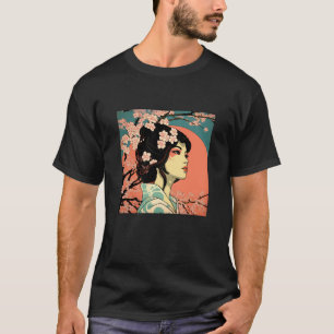 T-shirt Geisha Retro Femme Kimono Samurai Vintag japonais